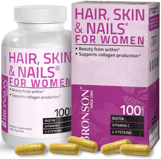 Hair, Skin and Nails with Biotin Extra Strength Vitamin Supplement for Women, 100 Capsules