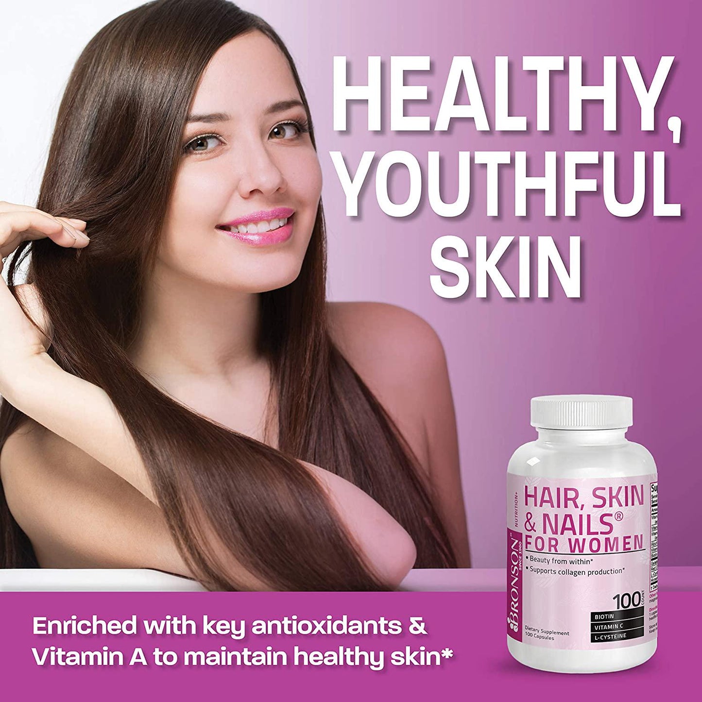 Hair, Skin and Nails with Biotin Extra Strength Vitamin Supplement for Women, 100 Capsules