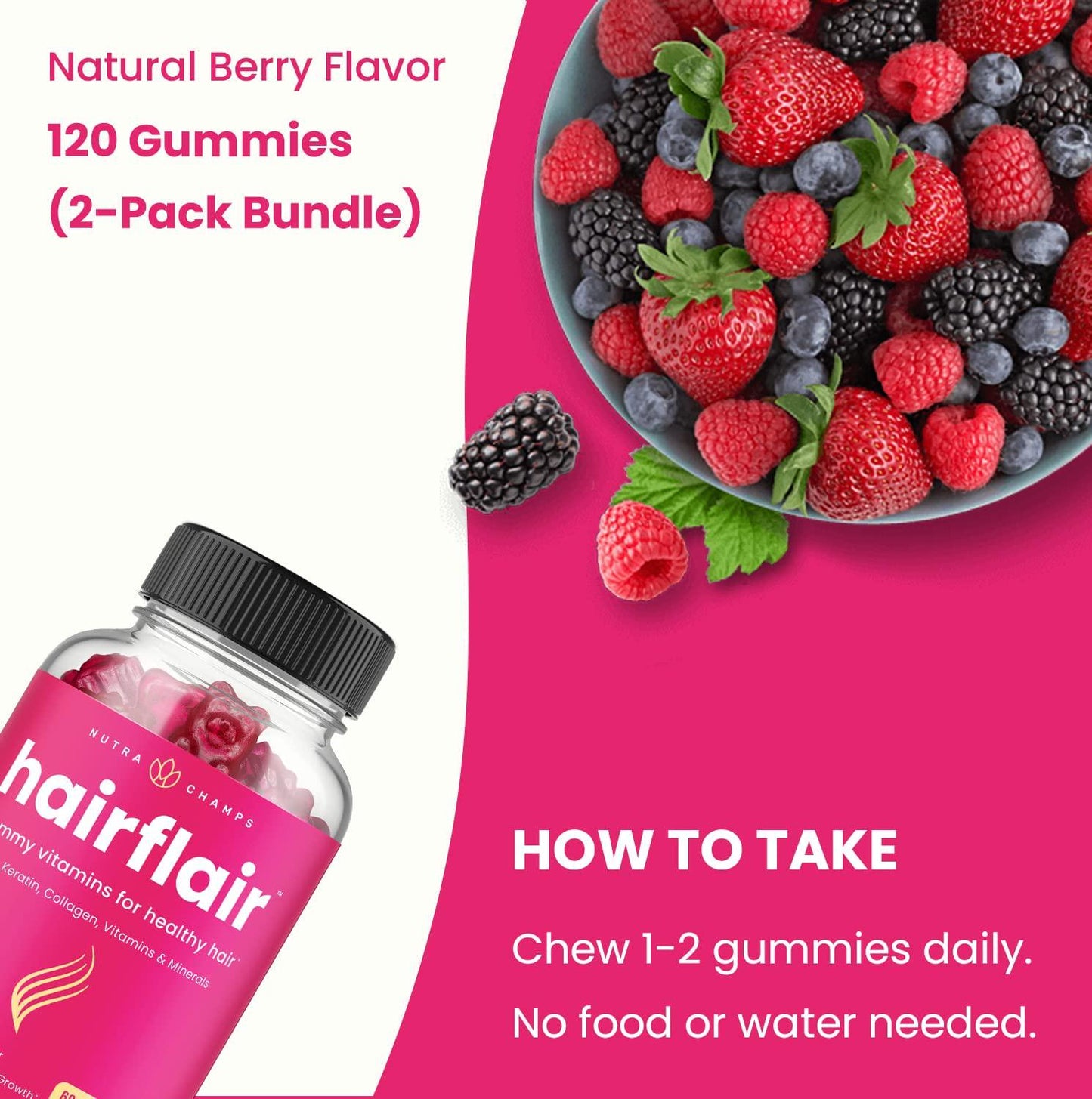 Hair Skin and Nails Gummies with Biotin | Premium Hair Growth Vitamins with Keratin and Collagen Gummies for Nail Growth | Biotin Gummies with Essential Hair and Nails Vitamins for Women and Men (2-Pack)