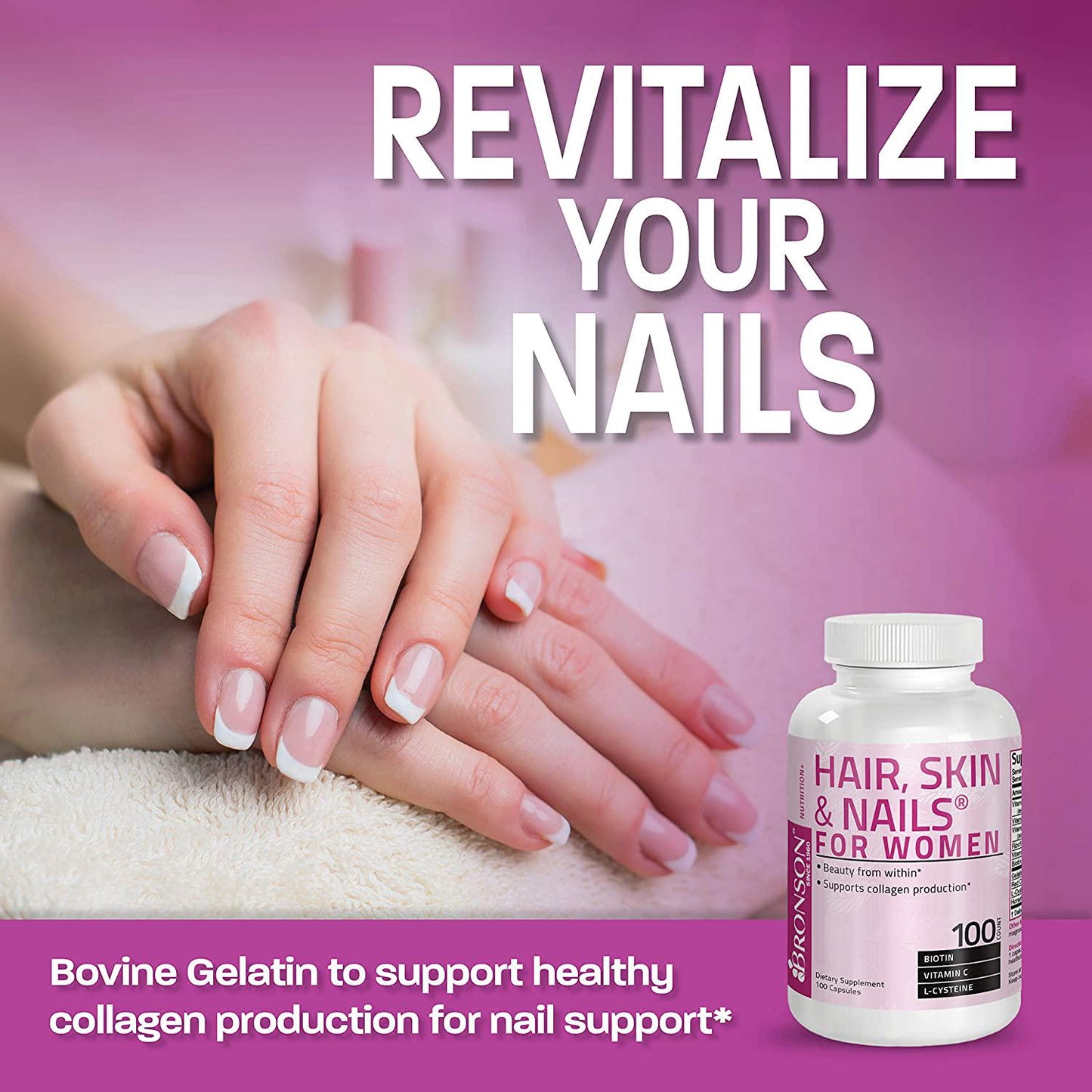 Hair, Skin and Nails with Biotin Extra Strength Vitamin Supplement for Women, 100 Capsules