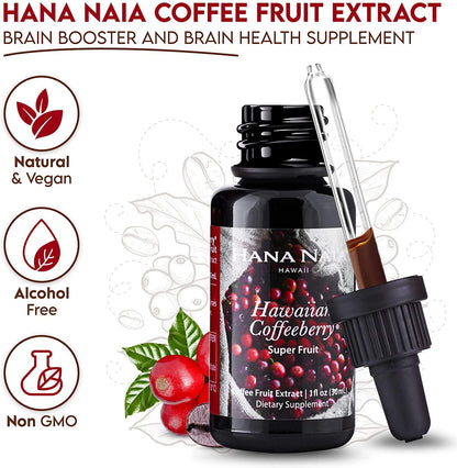 Hana Naia Coffee Fruit Extract, Brain Booster and Brain Health Supplement, Fast Acting BDNF Neurofactor Supplement, 100% Pure Hawaiian Coffee Berry Extract, Non-GMO | 30ml