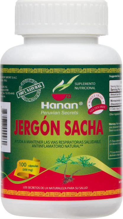 Hanan Jergon Sacha 100 Capsules - Natural Dracontium Loretense Krause Leaf Powder from Peru