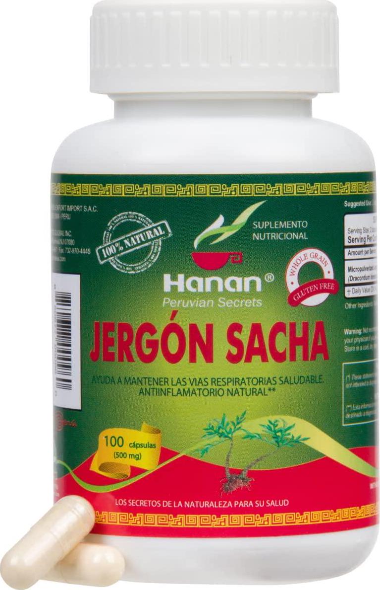 Hanan Jergon Sacha 100 Capsules - Natural Dracontium Loretense Krause Leaf Powder from Peru