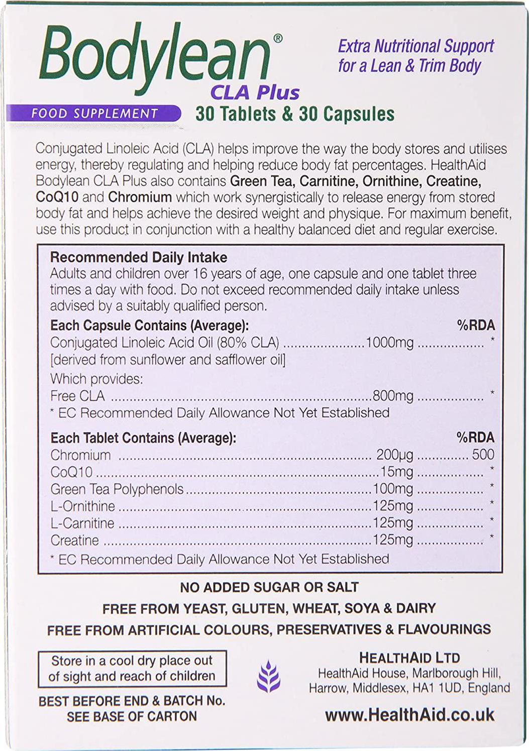 HealthAid Bodylean CLA Plus - (Conjugated Linoleic Acid, Co Q10, Green Tea) - 30 Capsules and 30 Tablets