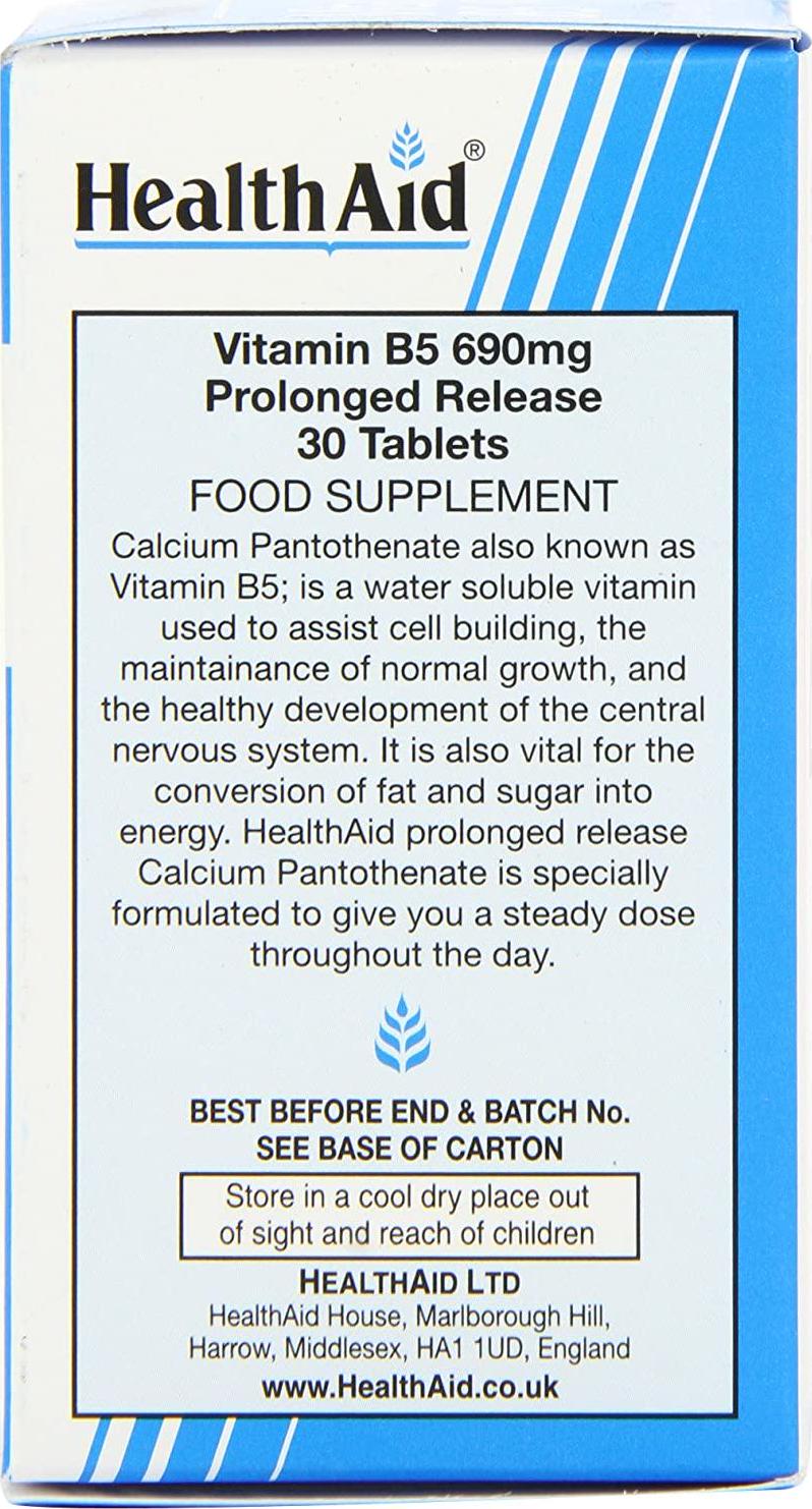 HealthAid Calcium Pantothenate (Vitamin B5) 690mg - Prolong Release - 30 Tablets