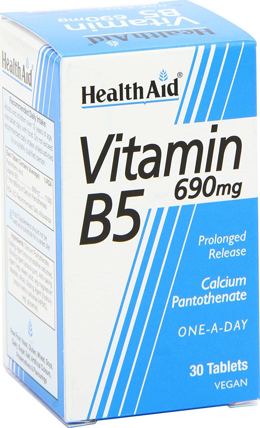 HealthAid Calcium Pantothenate (Vitamin B5) 690mg - Prolong Release - 30 Tablets