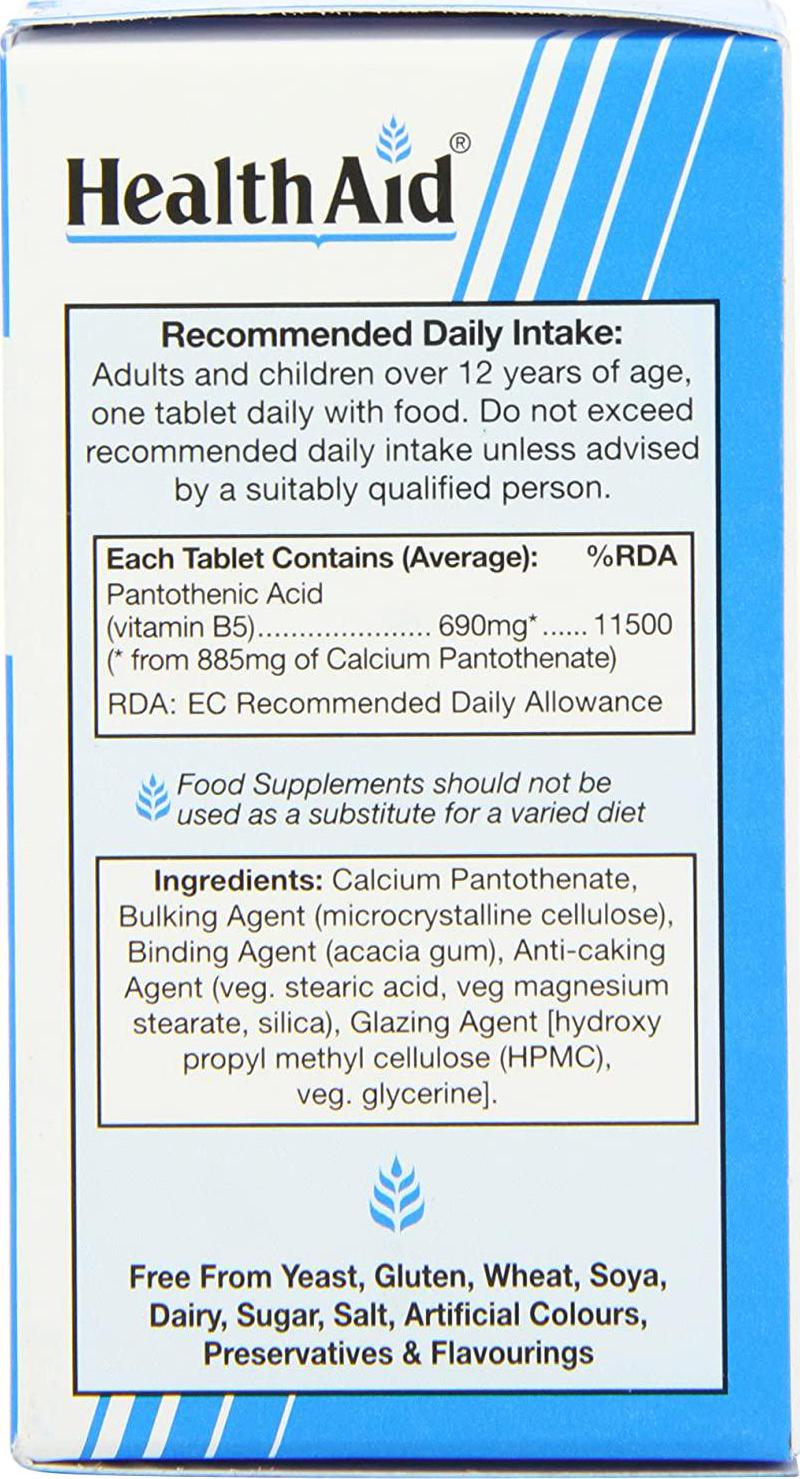 HealthAid Calcium Pantothenate (Vitamin B5) 690mg - Prolong Release - 30 Tablets