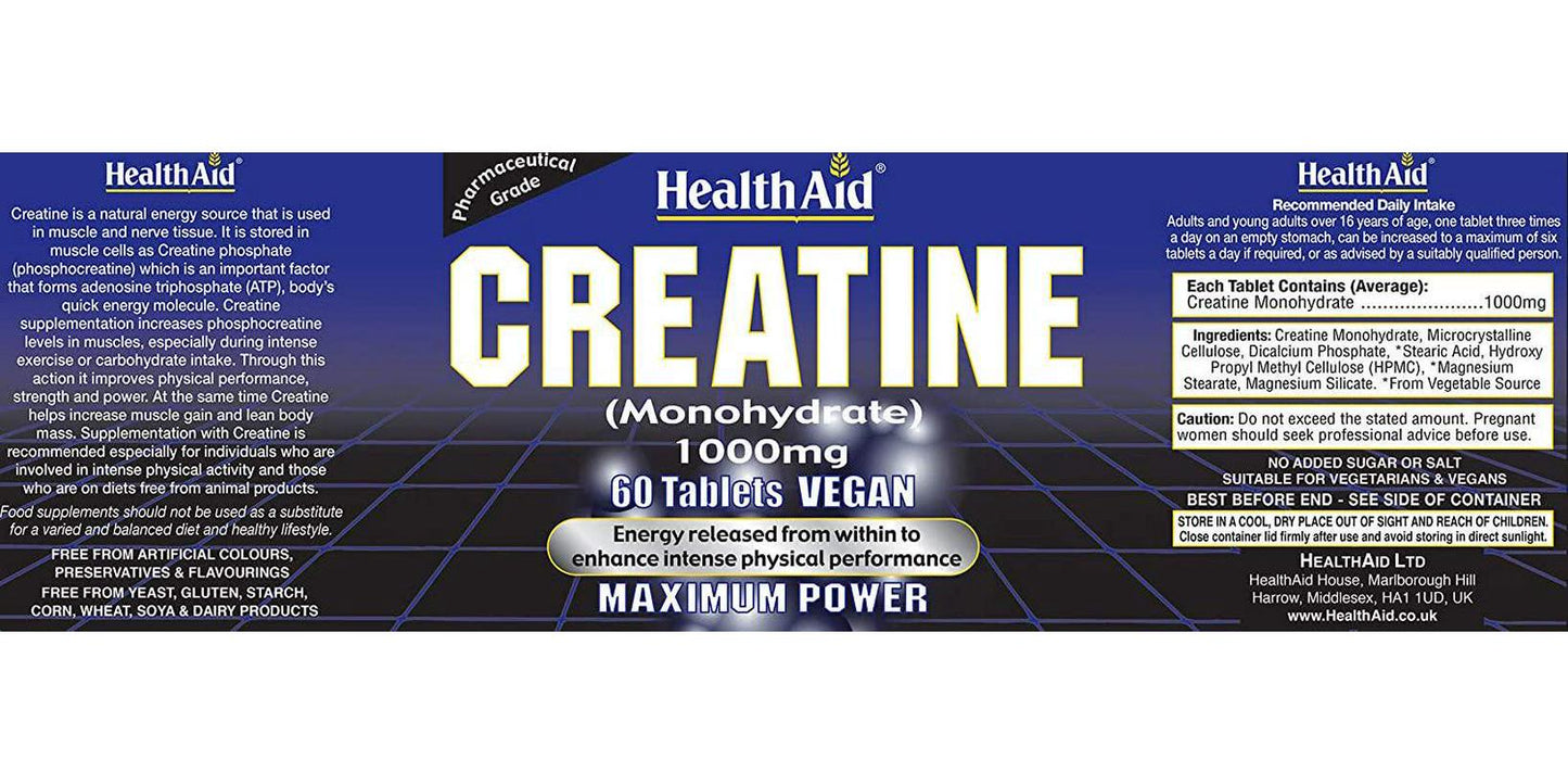 HealthAid Creatine Monohydrate 1000mg - 60 Tablets