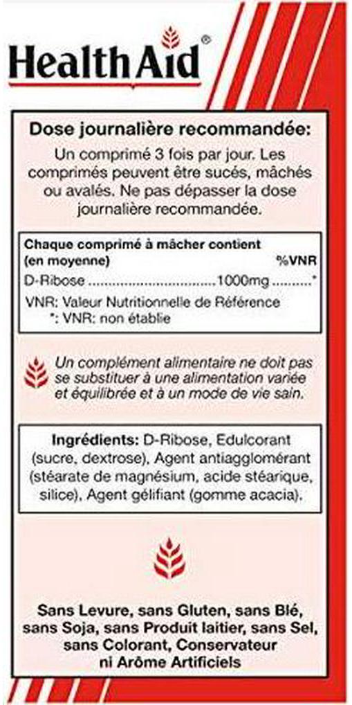 HealthAid D-Ribose 1000mg 90 Vegan Tablets