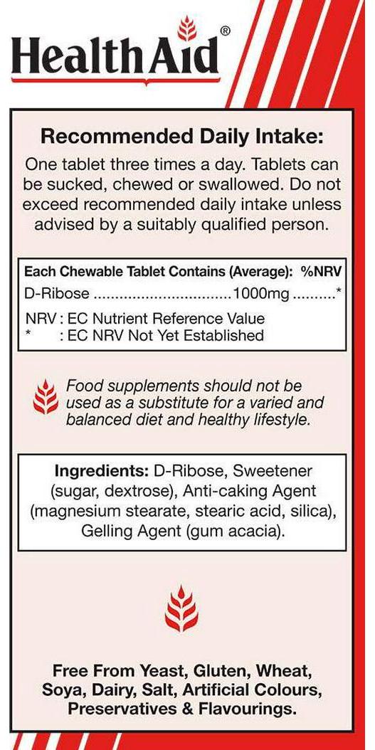 HealthAid D-Ribose 1000mg 90 Vegan Tablets