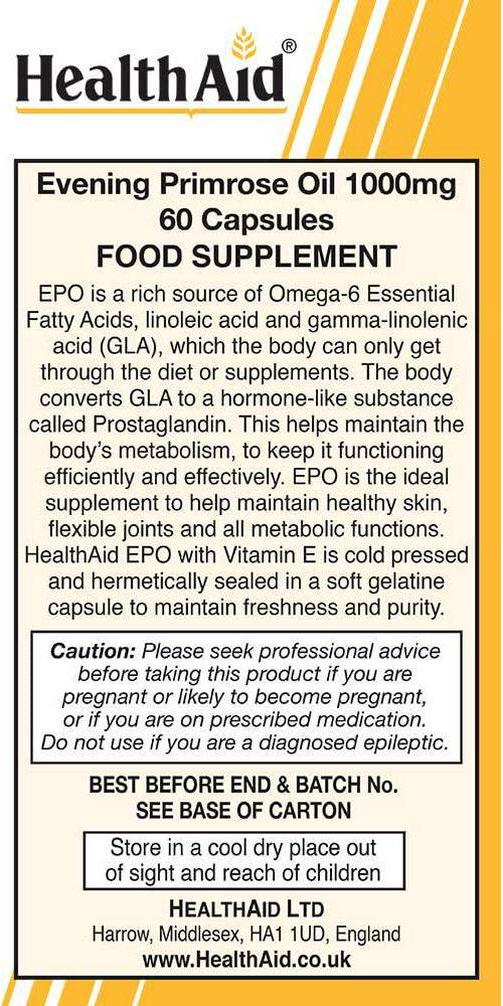 HealthAid Evening Primrose Oil 1000 mg - 60 Capsules