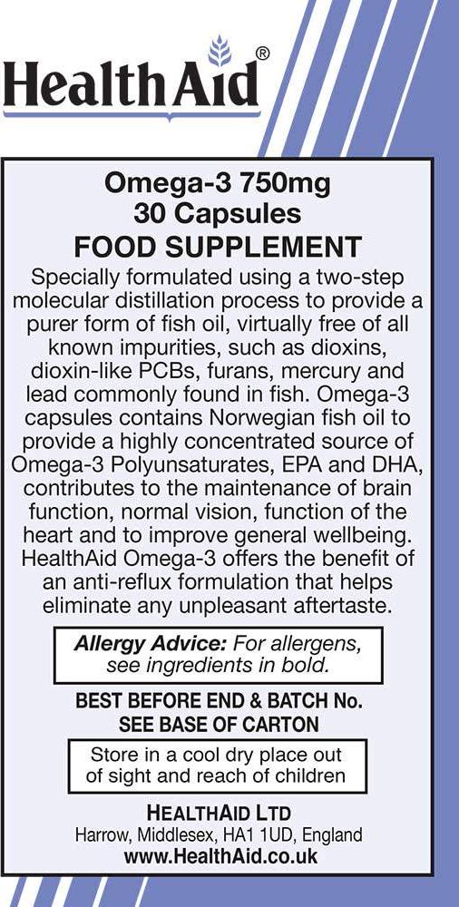 HealthAid Omega 3 750mg - 30 Capsules