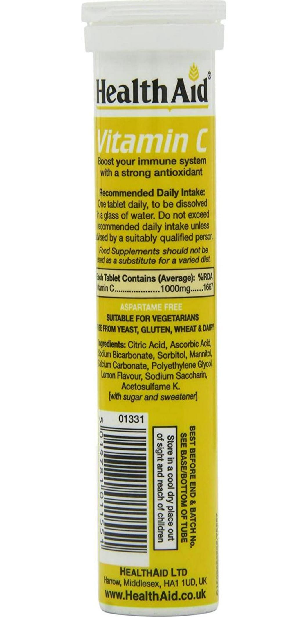 HealthAid Vitamin C 1000mg - Effervescent (Lemon Flavour) - 20 Tablets