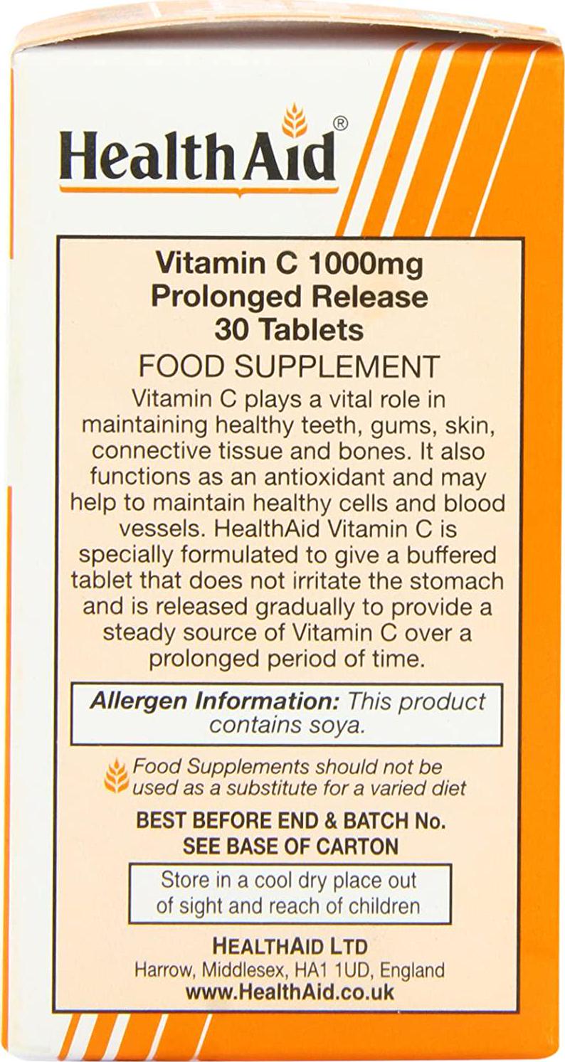 HealthAid Vitamin C 1000mg - Prolong Release - 30 Vegan Tablets