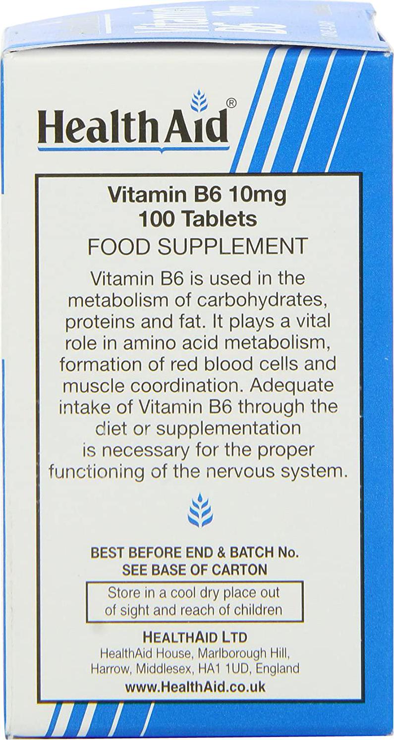 Health Aid Vitamin B6 (Pyridoxine HCl) 10mg 100 Tablets