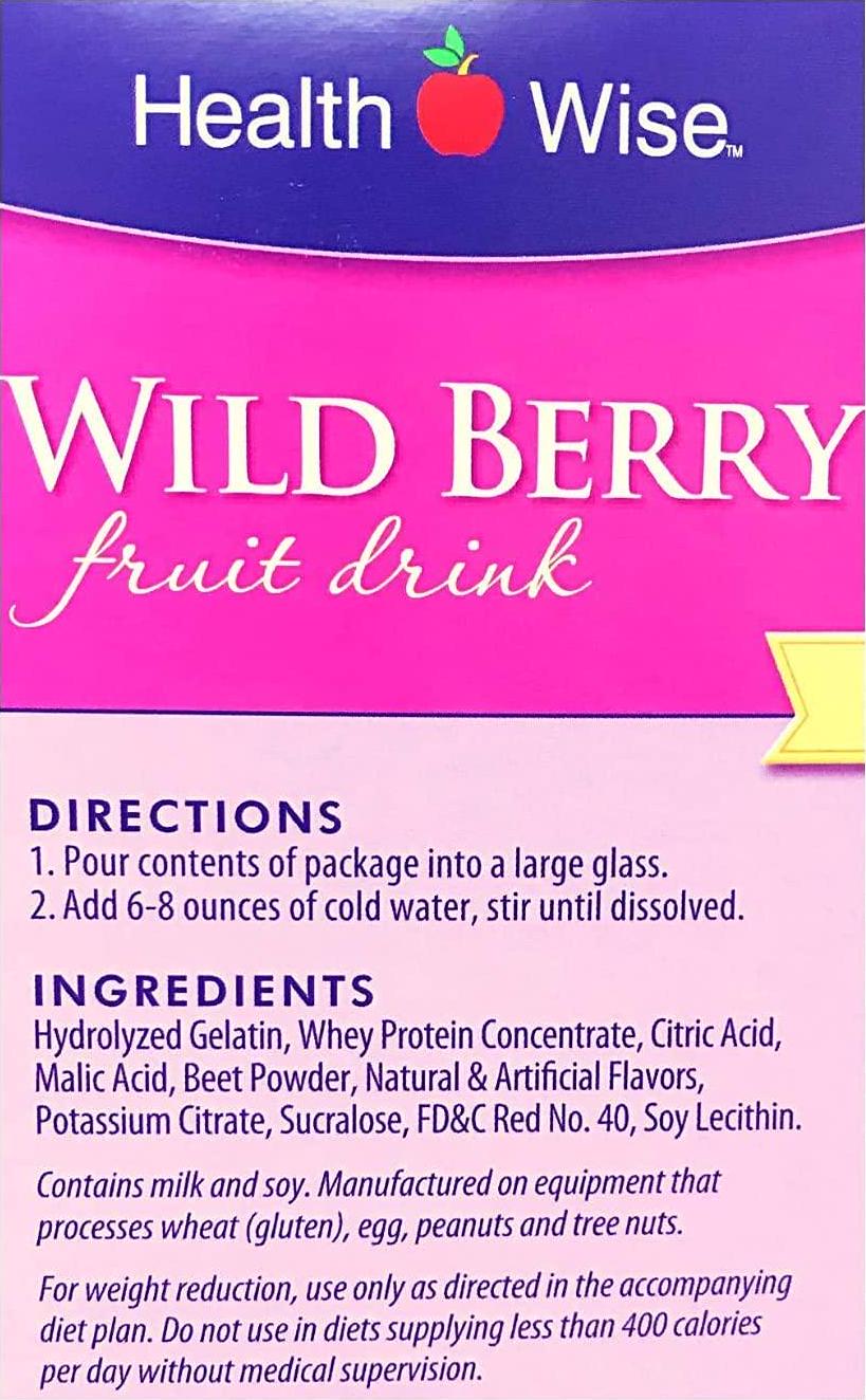 Healthwise - Wild berry Fruit Drink - For Weight Loss - Hunger Suppressant - 1 Gram of Carbohydrate - 70 Calories - 15 Grams of Protein - (7 Packets 0.69 OZ Packets Net 4.83 OZ) - By Fit Wise