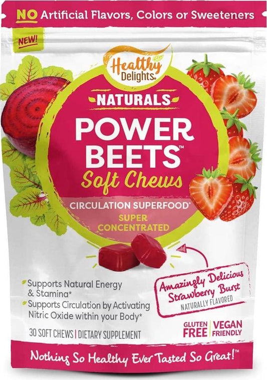 Healthy Delights Naturals Power Beets Soft Chews, Delicious Strawberry Burst, Concentrated Superfood Supplement, Supports Circulation, Natural Energy and Stamina, 30 Count