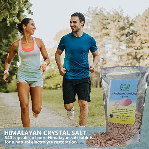 Healthy Life Herbs Pink Himalayan Salt Capsules 540 Caps (850 Milligram) Blood / Heart Support Energy - Extra Pure - 84 Minerals