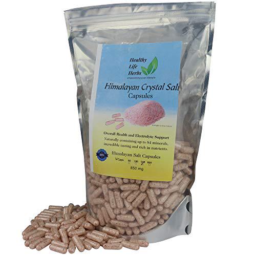 Healthy Life Herbs Pink Himalayan Salt Capsules 540 Caps (850 Milligram) Blood / Heart Support Energy - Extra Pure - 84 Minerals