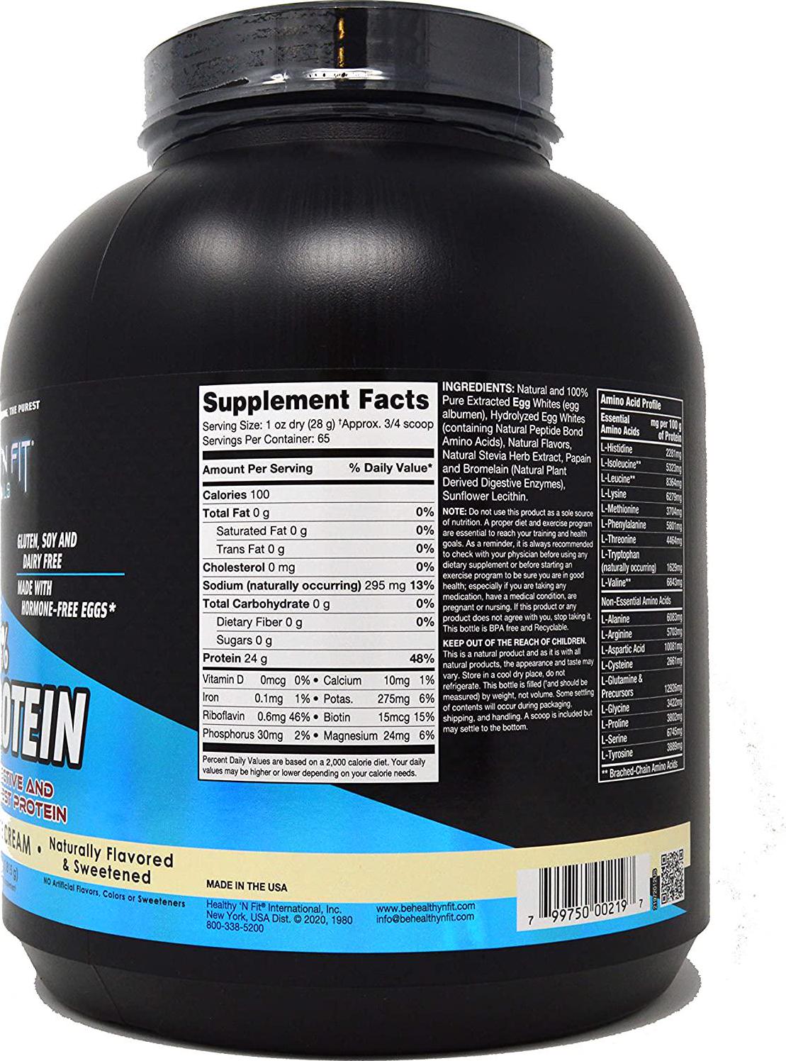 Healthy N Fit 100% Egg Protein- Vanilla (4lb): 100% Egg White Protein Plus Natural Peptides.-Naturally Sweetened, Pure, Keto, Paleo Friendly