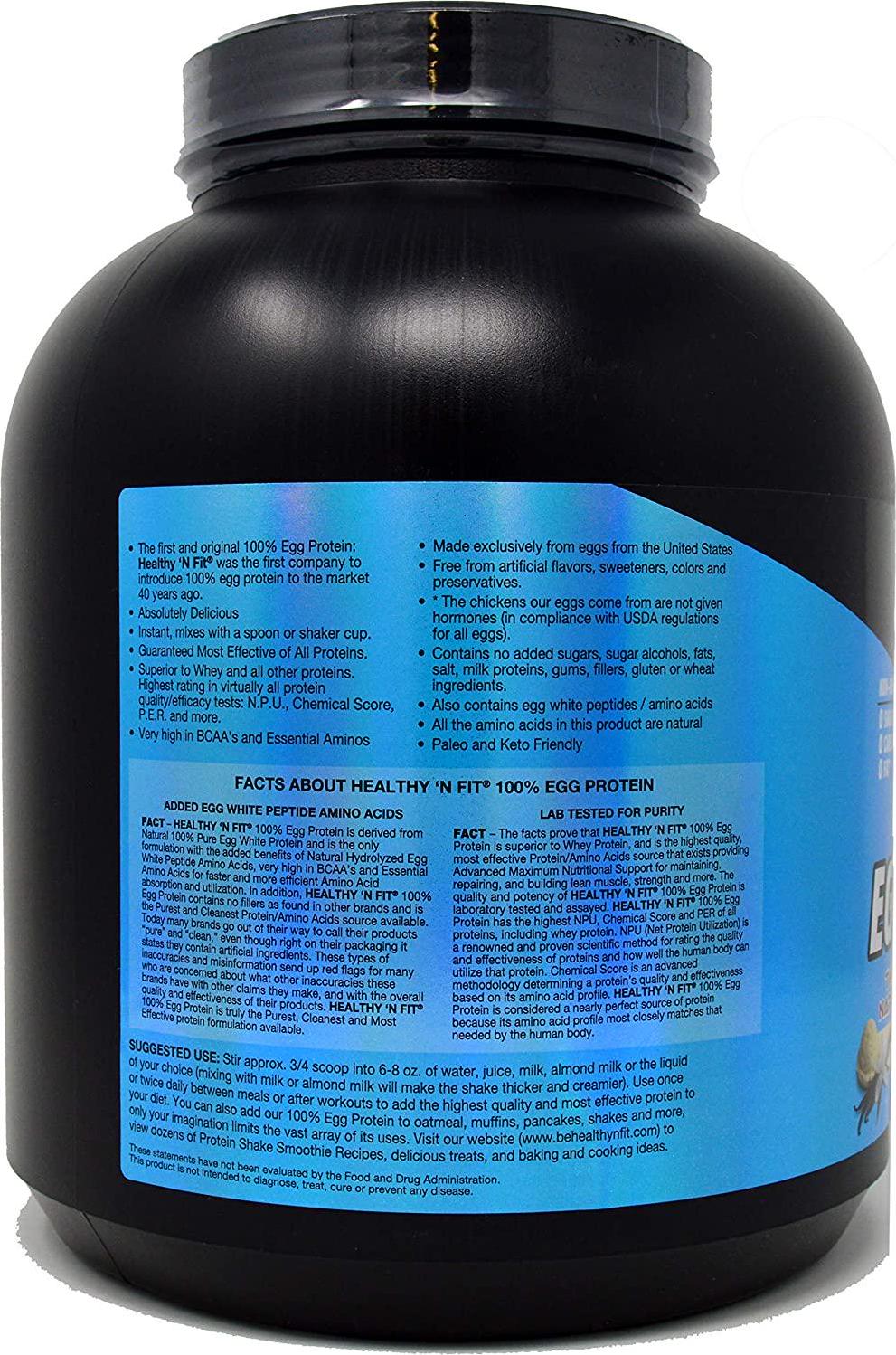 Healthy N Fit 100% Egg Protein- Vanilla (4lb): 100% Egg White Protein Plus Natural Peptides.-Naturally Sweetened, Pure, Keto, Paleo Friendly