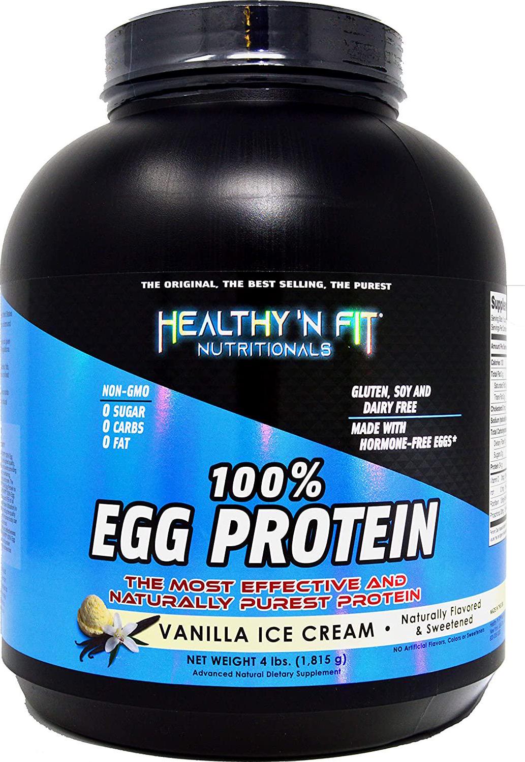 Healthy N Fit 100% Egg Protein- Vanilla (4lb): 100% Egg White Protein Plus Natural Peptides.-Naturally Sweetened, Pure, Keto, Paleo Friendly