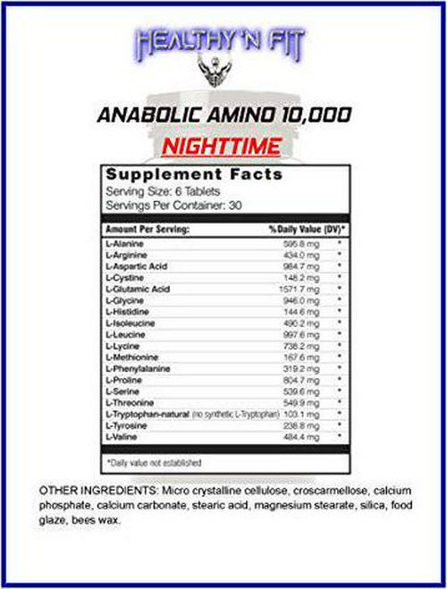 Healthy N Fit - Nighttime ANABOLIC Amino 10,000 180 Tablets: Complete Profile with Extended Release Formula.