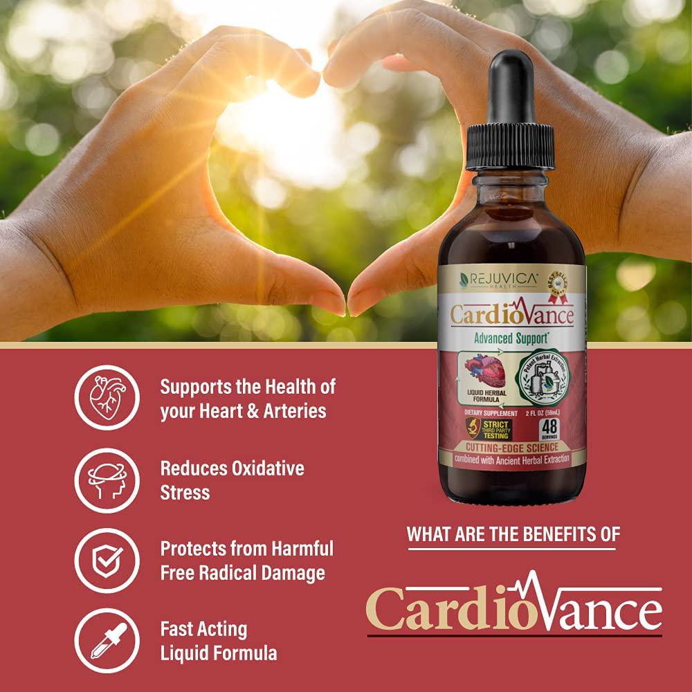 Heart Health Support Supplement - CardioVance - Blood Pressure Support | Fast-Acting Liquid Formula | Hawthorne, Olive Leaf, Ashwagandha and More