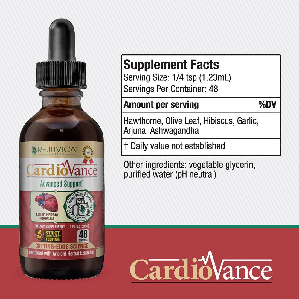 Heart Health Support Supplement - CardioVance - Blood Pressure Support | Fast-Acting Liquid Formula | Hawthorne, Olive Leaf, Ashwagandha and More