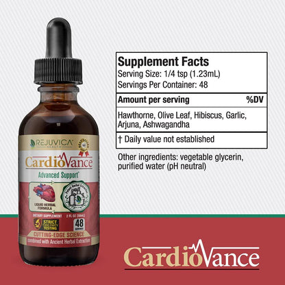 Heart Health Support Supplement - CardioVance - Blood Pressure Support | Fast-Acting Liquid Formula | Hawthorne, Olive Leaf, Ashwagandha and More