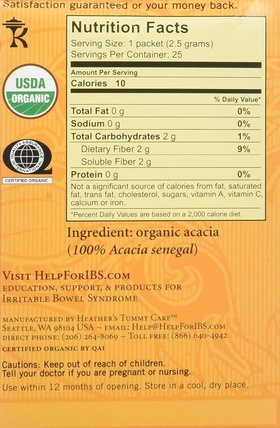 Heather's Tummy Fiber Organic Acacia Senegal Powder Travel Packets (3 Boxes) for IBS