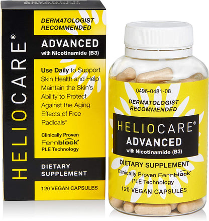 Heliocare Advanced Nicotinamide B3 Supplement: Niacinamide 250mg and Fernblock PLE Extract 120mg Per Capsule - Helps Support Skin Cell Health W/Antioxidant Rich Vitamin B3 Niacin - 120 Vegan Capsules