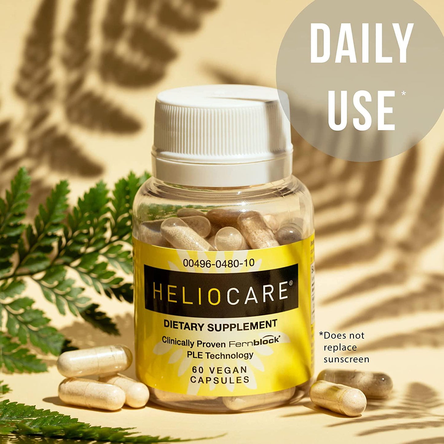 Heliocare Skin Care Dietary Supplement: 240mg Polypodium Leucotomos Extract Pills - All Natural, Antioxidant Rich Formula Derived from Nature with Fernblock and PLE Technology - 60 Veggie Capsules