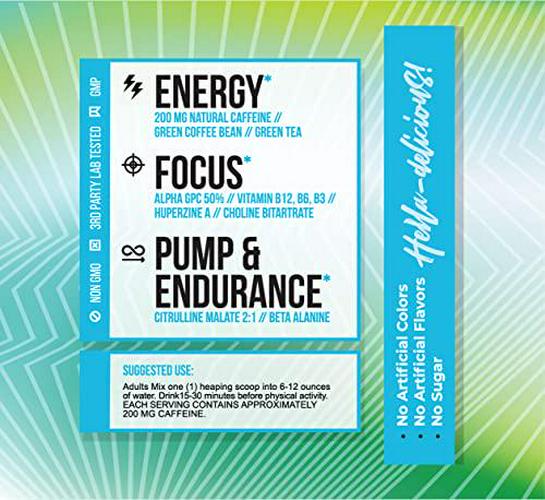 Hella Pre Workout Powder for Men and Women for Energy, Focus, and Endurance with Beta Alanine, Sugar Free 200mg Caffeine from Green Tea, Green Coffee Bean, Citrulline, Blue Tangerine Flavor, 30 Servings