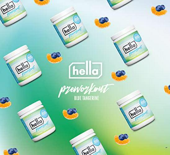 Hella Pre Workout Powder for Men and Women for Energy, Focus, and Endurance with Beta Alanine, Sugar Free 200mg Caffeine from Green Tea, Green Coffee Bean, Citrulline, Blue Tangerine Flavor, 30 Servings
