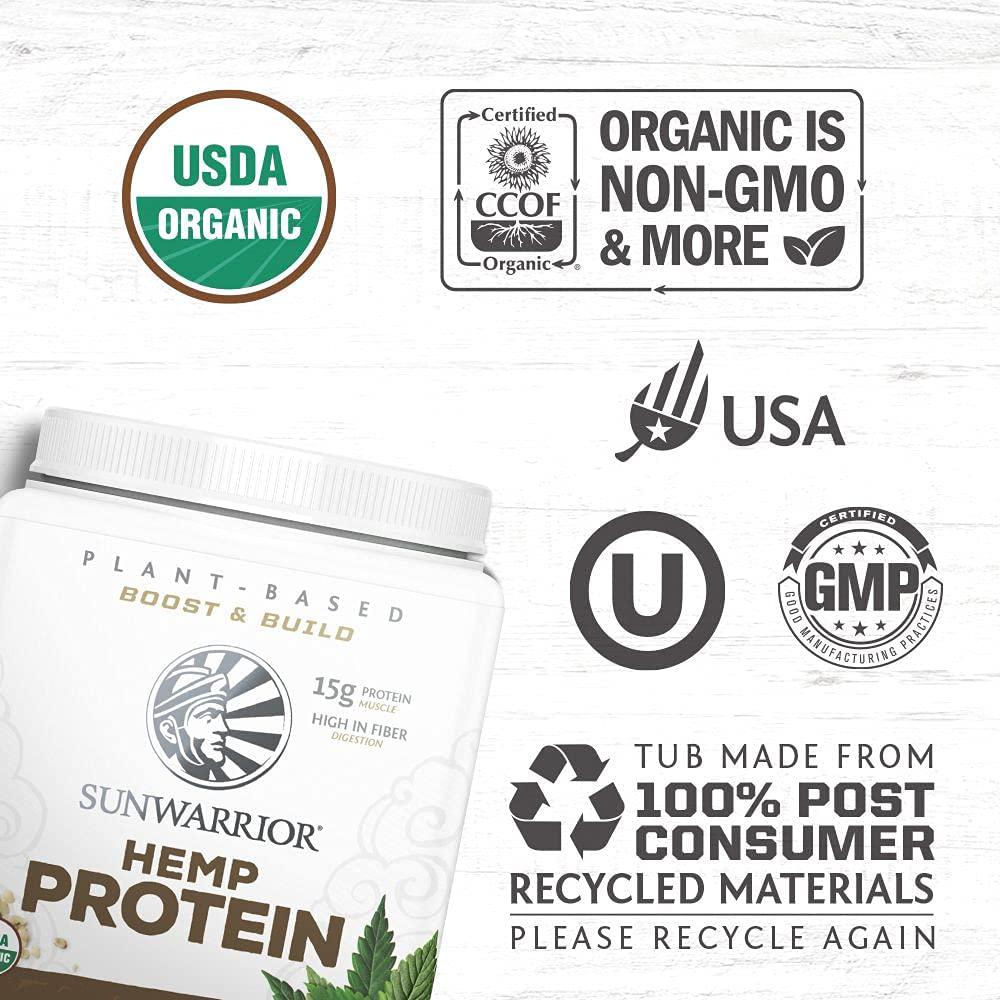 Hemp Protein Powder | Plant Based Protein Powder Organic Unsweetened Gluten Free Vegan Protein with BCAA's plus Fiber Healthy Fats Antioxidants and Minerals Free of Soy GMOs and Sugar Free by Sunwarrior