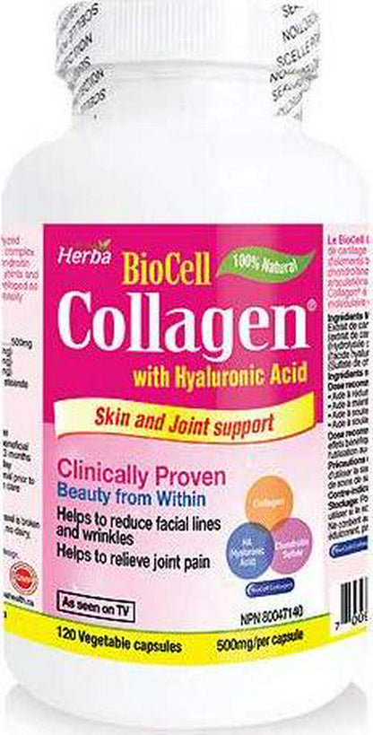 Herba BioCell Collagen - with Hyaluronic Acid and Chondroitin, Natural Hydrolyzed Type II Collagen, Clinically Proven, Effective and Fast, Reduces Wrinkles and Fine Lines and Supports Joint Function