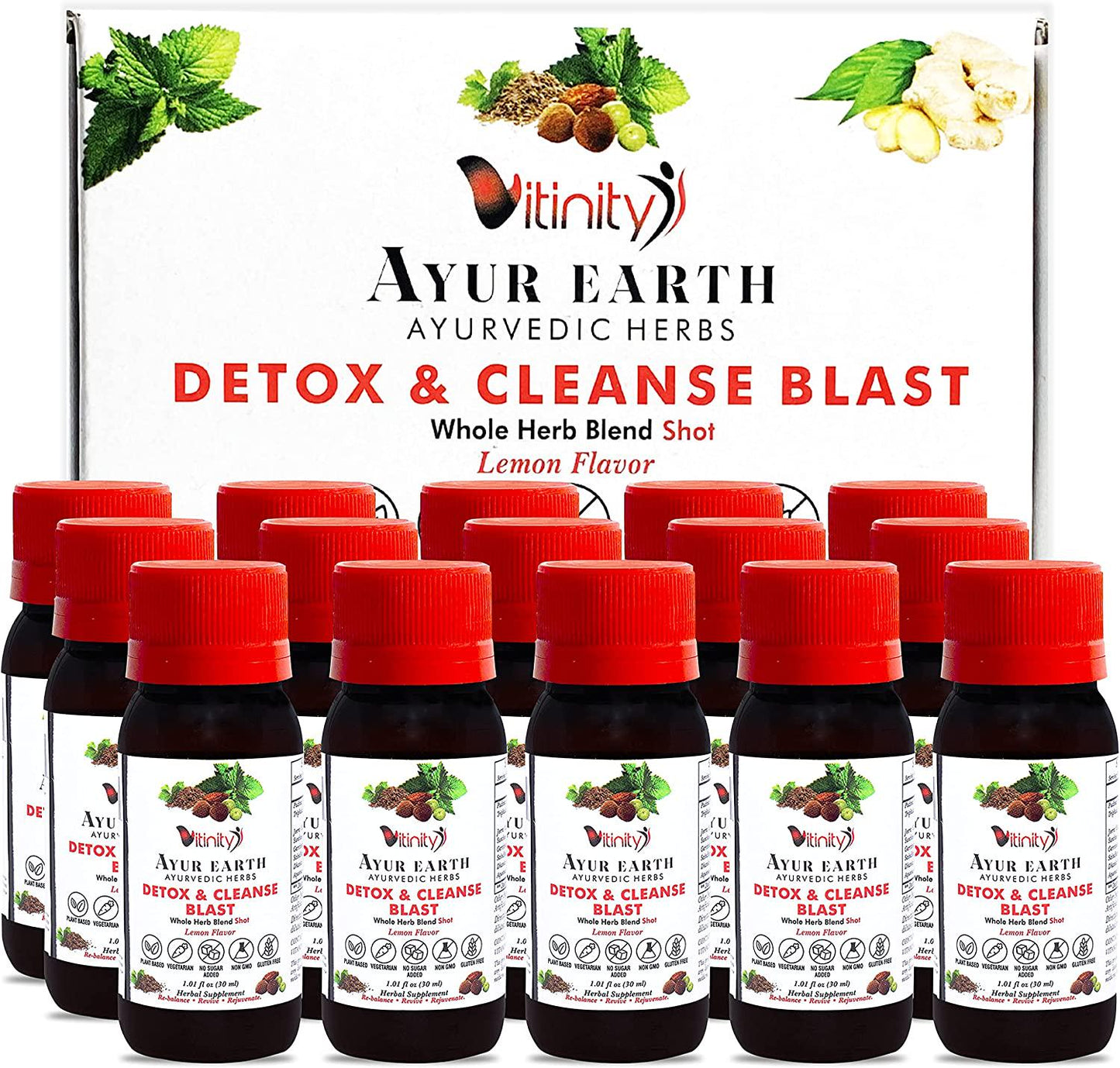 Herbal Cleansing Supreme Shots-Ayurveda Super Detox-4000 Mg Highest Potency-Better Bitters,Lemon Flavor, Digestion Formula -15 Pack
