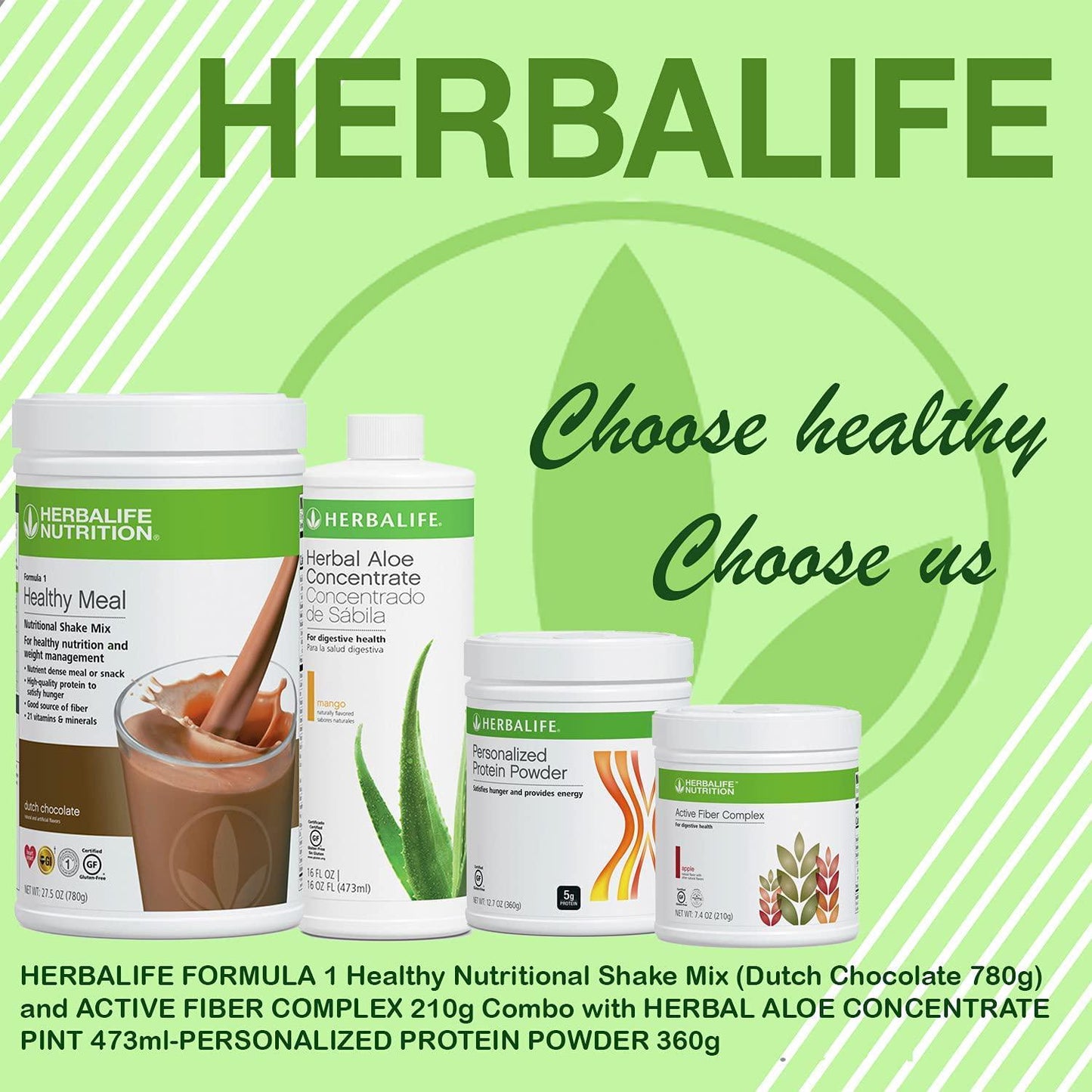 Herbalife FORMULA 1 Healthy Nutritional Shake Mix (Dutch Chocolate 780g) and ACTIVE FIBER COMPLEX 210g Combo with HERBAL ALOE CONCENTRATE PINT 473ml-PERSONALIZED PROTEIN POWDER 360g