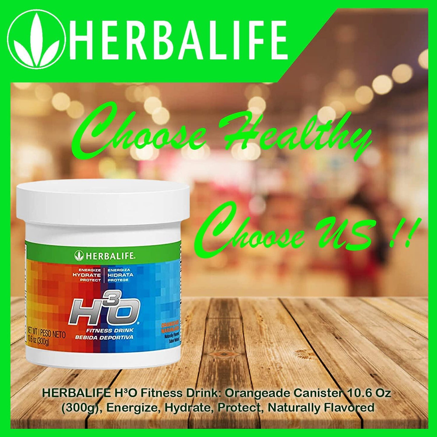 Herbalife H³O Fitness Drink: Orangeade Canister 10.6 Oz (300g), Carbohydrate blend for immediate energy, Energize, Hydrate, Protect, Naturally Flavored