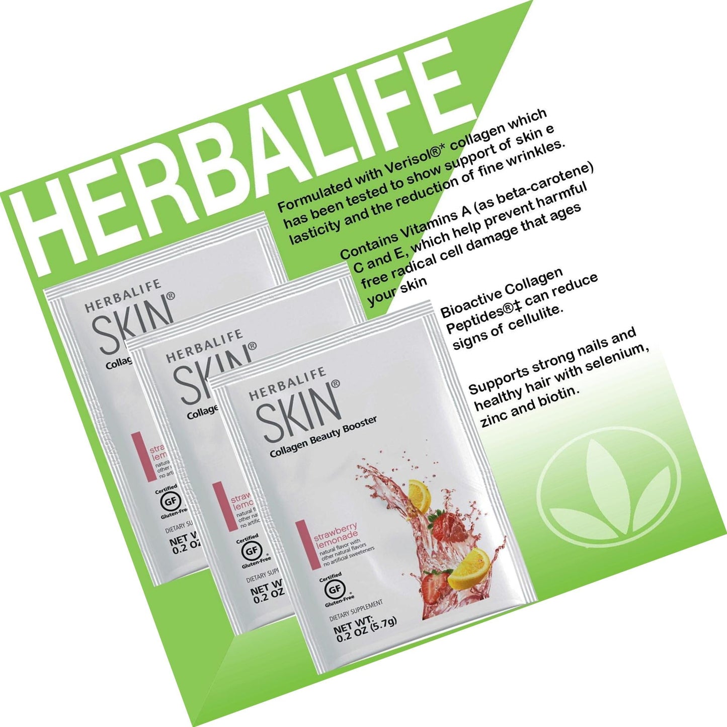 Herbalife Skin Strawberry Lemonade 30 Packets (5.7G) Skin Collagen Beauty Booster: No Artificial Flavor, No Artificial Sweeteners, Gluten-Free