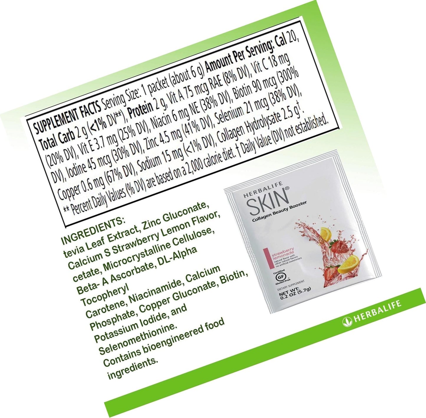 Herbalife Skin Strawberry Lemonade 30 Packets (5.7G) Skin Collagen Beauty Booster: No Artificial Flavor, No Artificial Sweeteners, Gluten-Free