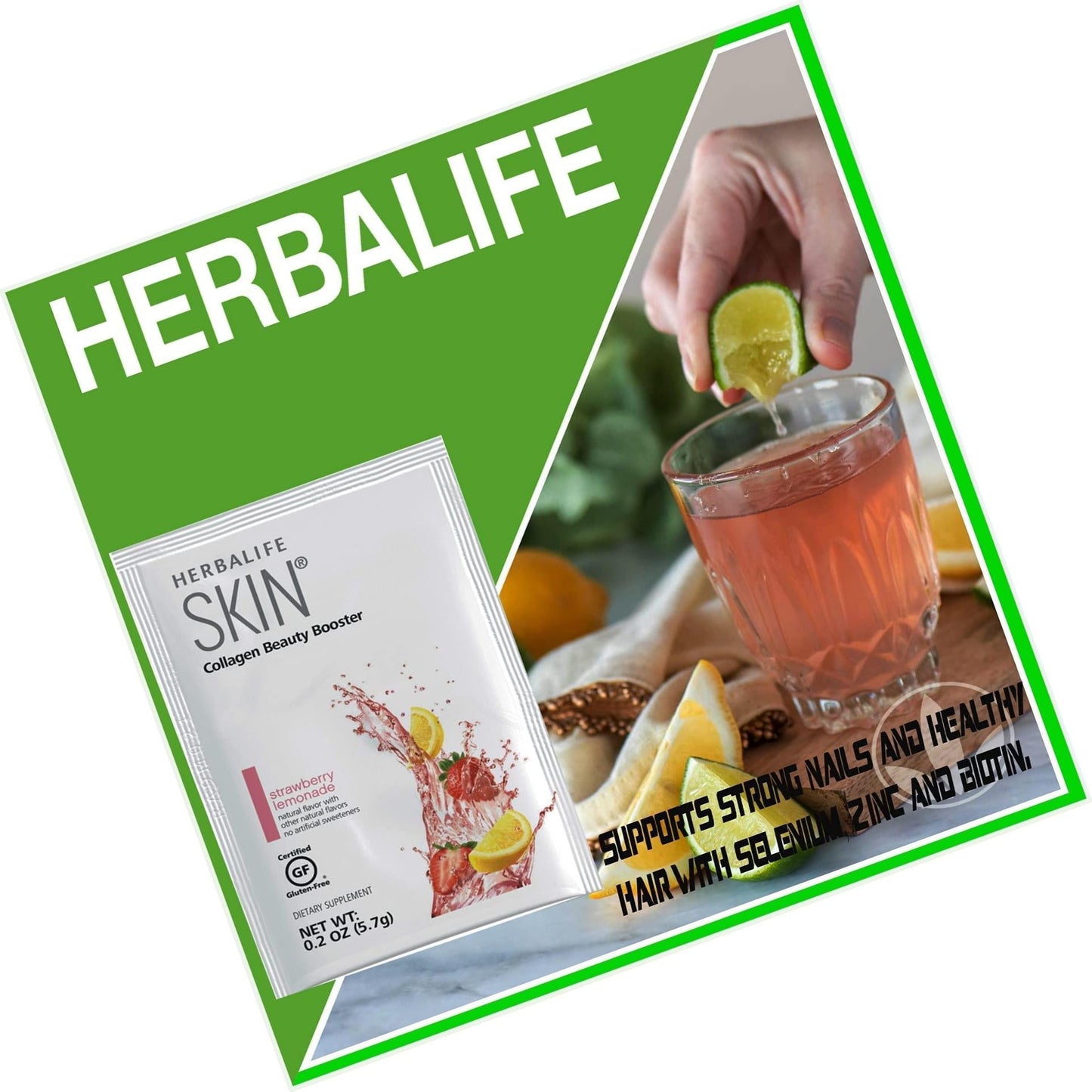 Herbalife Skin Strawberry Lemonade 30 Packets (5.7G) Skin Collagen Beauty Booster: No Artificial Flavor, No Artificial Sweeteners, Gluten-Free