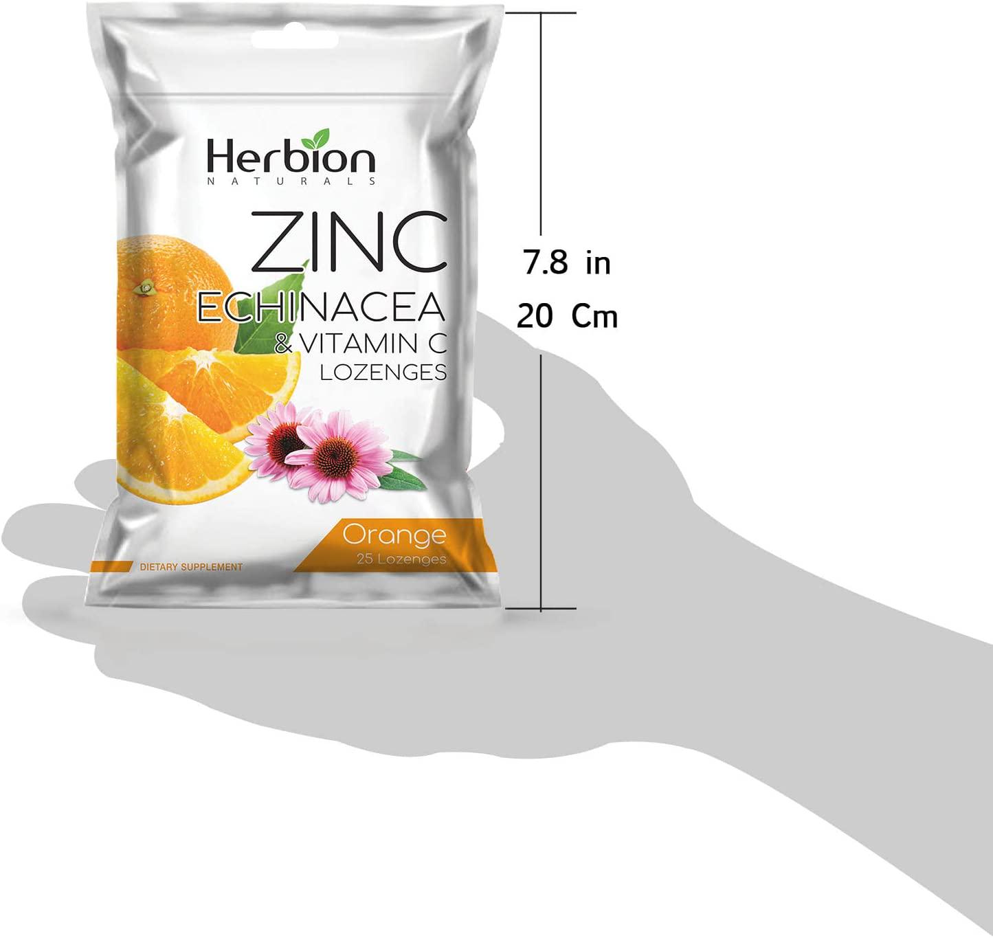 Herbion Naturals Zinc, Echinacea and Vitamin C Lozenges with Natural Orange Flavor - 25 CT – Dietary Supplement – Supports Immune System – Promotes Overall Good Health for Adults and Children 5+