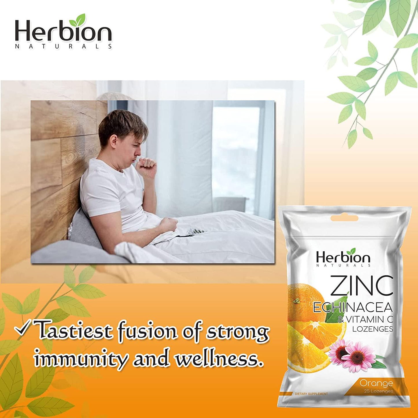 Herbion Naturals Zinc, Echinacea and Vitamin C Lozenges with Natural Orange Flavor - 25 CT – Dietary Supplement – Supports Immune System – Promotes Overall Good Health for Adults and Children 5+