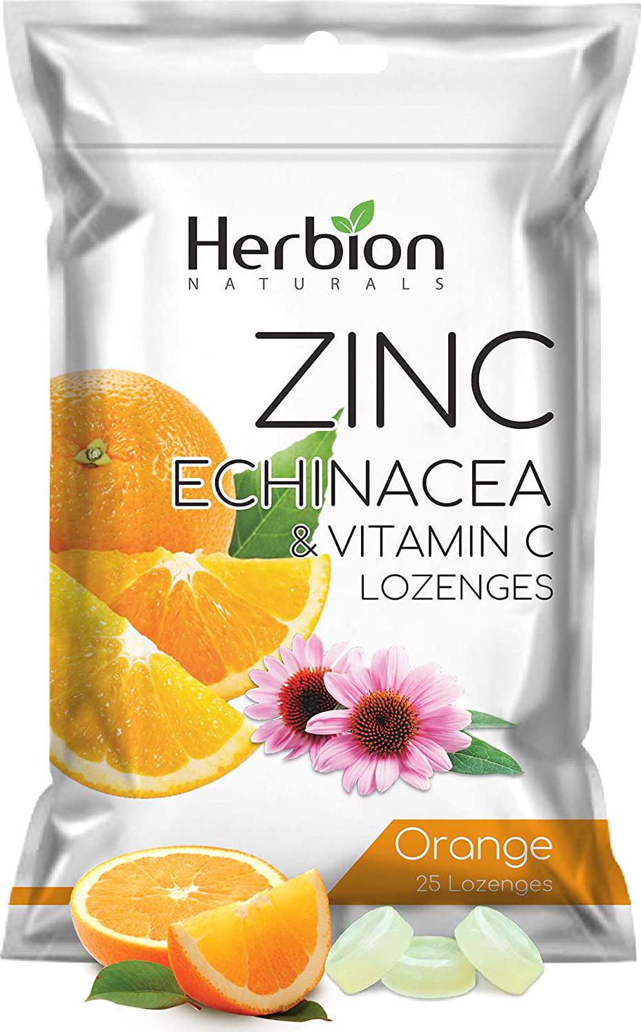 Herbion Naturals Zinc, Echinacea and Vitamin C Lozenges with Natural Orange Flavor - 25 CT – Dietary Supplement – Supports Immune System – Promotes Overall Good Health for Adults and Children 5+