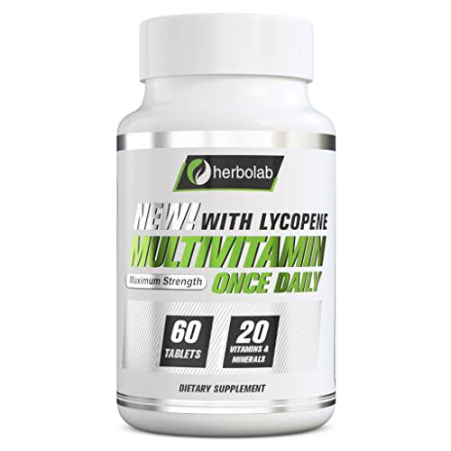 Herbolab Men's One Daily Multivitamin, Max Strength Vitamins A, C, D, E, K, B1, B2, B6, B12, Niacin, Calcium, Magnesium, Zinc, Selenium, Copper, Manganese, Chromium with Lycopene, 60 count 2 Mo Supply