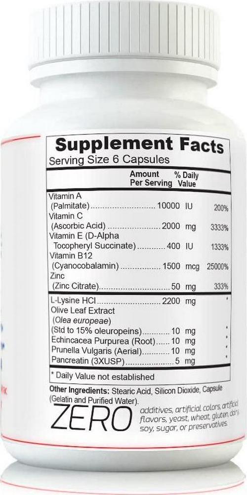 Herp Plus Cold Sore Shingles Vitamins Herpes Supplements Medicine Clinical Strength L-lysine Olive Leaf, Pancreatin, B12 Vitamin C, B-Complex, Prunella Vulgaris, Vitamin E, Echinacea 180 CAPS