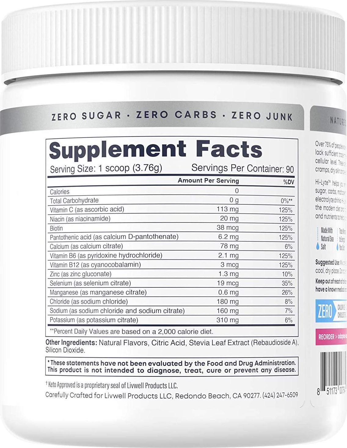 Hi-Lyte Electrolyte Powder, Pink Lemonade, 90 Serving, Daily Hydration Supplement Drink Mix | Sugar-Free, 0 Calories, 0 Carbs | No Maltodextrin. Gluten-Free | Supports Keto | Light Refreshing Flavor