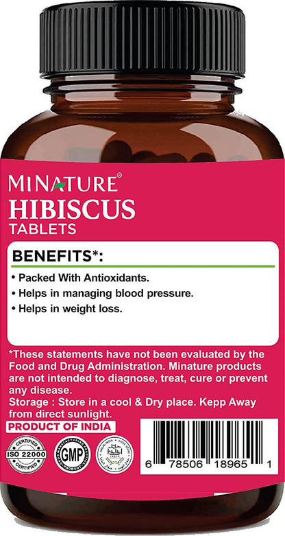 Hibiscus Tablets by mi Nature | 90 Tablets, 1000 mg | 45 Days Supply | Hibiscus Flower Tablets | Vegan | Increases Immunity| Weight Loss | Antioxidant | Healthy circulatory system